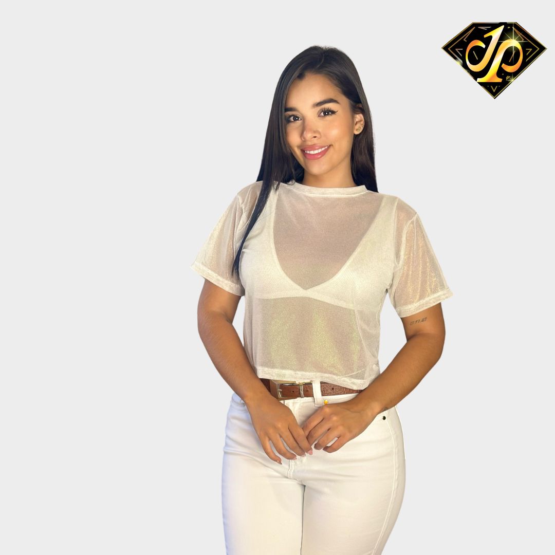 BLUSA CORTA MALLATEX LUREX BLANCA ID: 4987