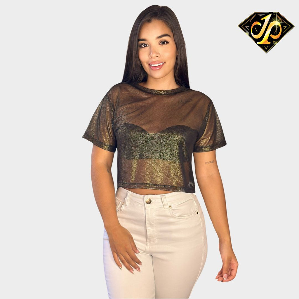 BLUSA CORTA MALLATEX LUREX NEGRA ID: 4994