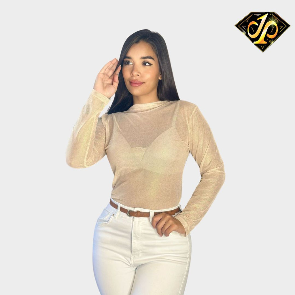 BLUSA MANGA LARGA MALLATEX LUREX CAMEL ID: 5054