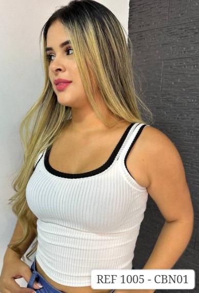 BLUSA SOFIA 1005 BLANCA DOS TIRAS NEGRA ID: 5785